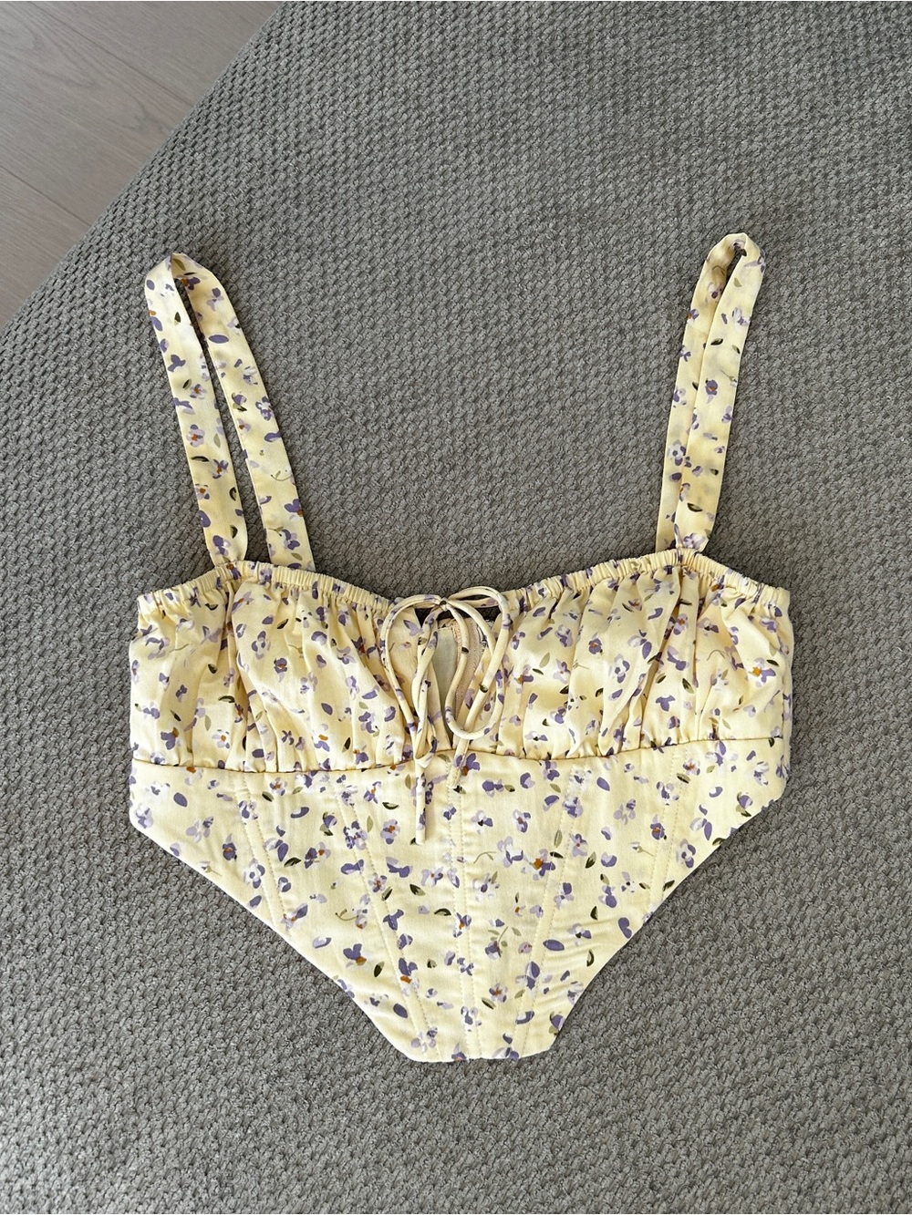 Princess Polly Yellow Floral Lace-Up Crop Bralette